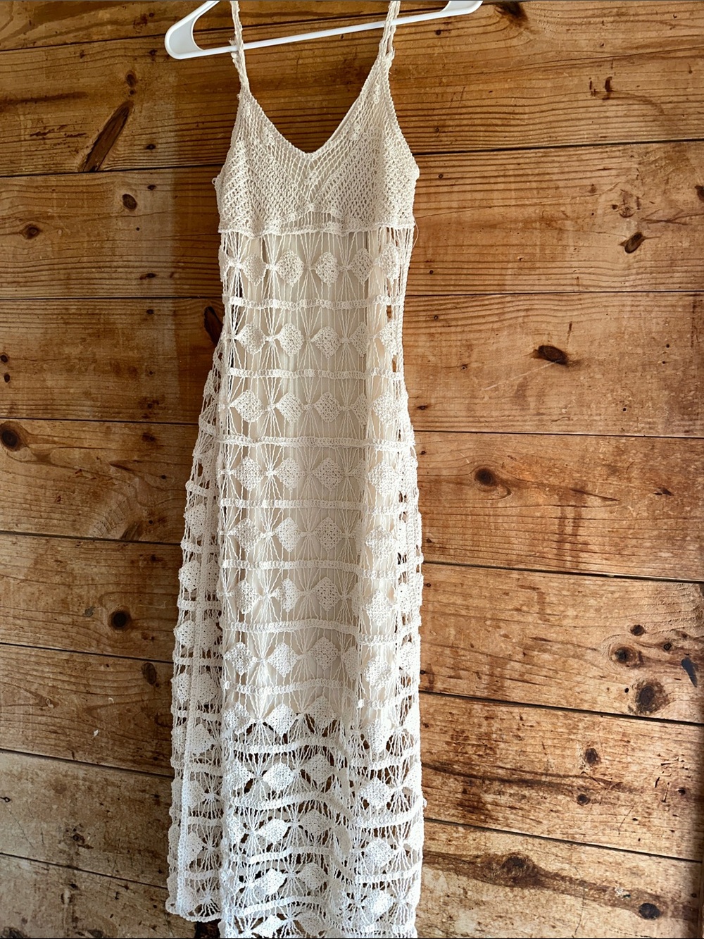 Rebellion Cream Crochet Midi Dress with V-Neck - Picture 1 of 10